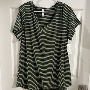 LuLaRoe Olive Striped V-Neck Tee